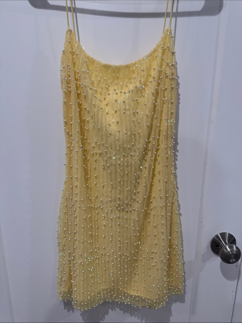 Oh Polly Yellow Beaded Mini Slip Dress
